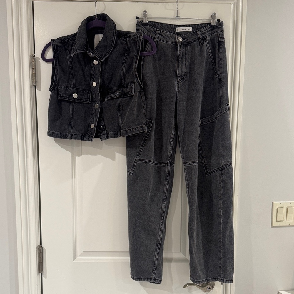 Mango gray barrel Jean and vest top denim set